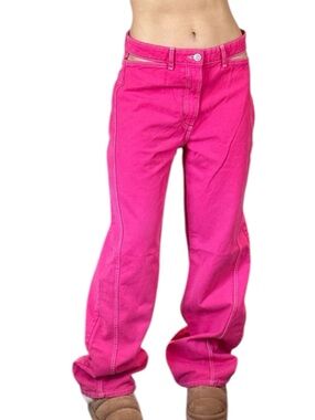 Y2K Grunge Pink Low Rise Baggy Wide Leg Cut-Out Zara Jeans